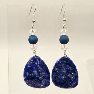 #B361-  Blue and Silver Dangle Earrings- Druzy Agate Beads